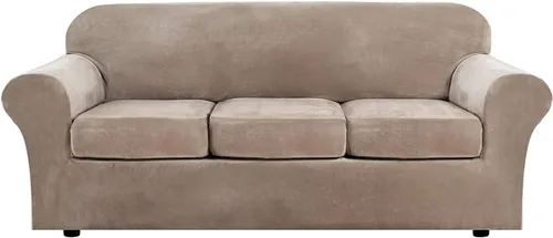 Vista 31 de Funda de terciopelo de lujo con fundas de cojín de asiento separadas, funda de sofá de alta elasticidad, fundas de sofá de felpa ultra suave, Marrón