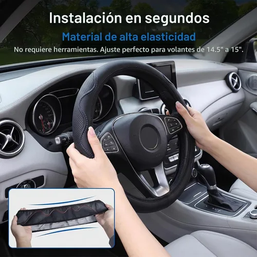 Vista 2 de Funda elástica para volante de coche universal de 15 pulgadas, fundas de volante de microfibra suave de cuero transpirable, antideslizante y Azul
