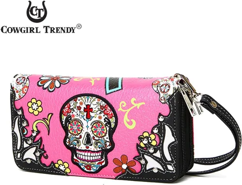 Vista 2 de Sugar Skull - Cartera de mano con cruz occidental para el Día de los Muertos