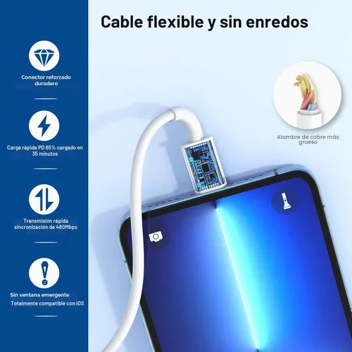 Vista 4 de Cargador rápido para iPhone, 20W [Certificado Apple MFi] USB Tipo C Bloque de Carga Rápida Power Delivery Cargador Lightning con Cable Lightning