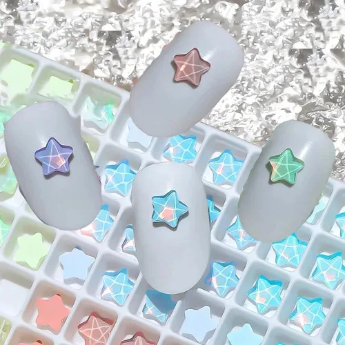 Vista 7 de 50 piezas de encantos de uñas con estrellas y gemas, diamantes de imitación de estrellas para uñas, encantos de uñas con estrellas, encantos