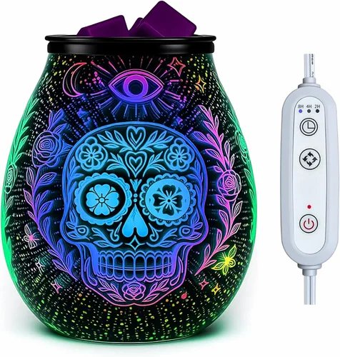 Vista 12 de Leyoue - Calentador eléctrico de cera con forma de fuegos artificiales 3D de vidrio con placa de calentamiento PTC, bandeja reutilizable
