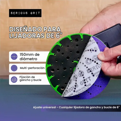 Vista 2 de Serious Grit Discos de lijado de cerámica de grano 40 de 6 pulgadas con múltiples agujeros de gancho y bucle, grano avanzado para corte rápido