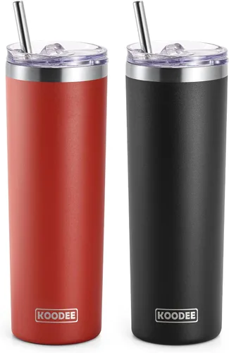 Vista 15 de koodee Vaso Tumbler Delgado de Acero Inoxidable de 20 oz con Aislamiento de Doble Pared, Vaso Tumbler Delgado para Agua para Café, Té (Azul Bebé)