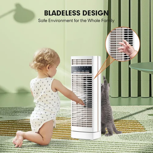 Vista 9 de Tangkula Ventilador de escritorio de 14 pulgadas, ventilador de torre pequeña oscilante de 90°, ventilador de mesa de enfriamiento silencioso