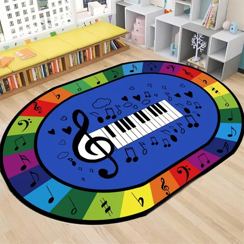 Vista 10 de Tapete de aprendizaje educativo para niños, 3 x 4 pies, tapete decorativo con diseño de planeta y alfabeto ABC, ovalado, grande, antideslizante