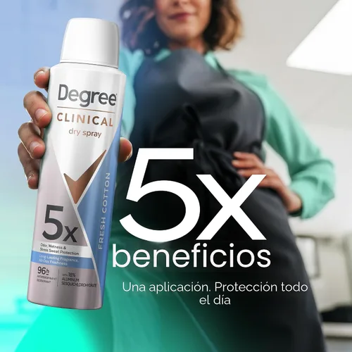 Vista 4 de Degree Spray seco para protección contra el sudor y el olor de 96 horas Fresh Cotton 5X protección 3.8oz