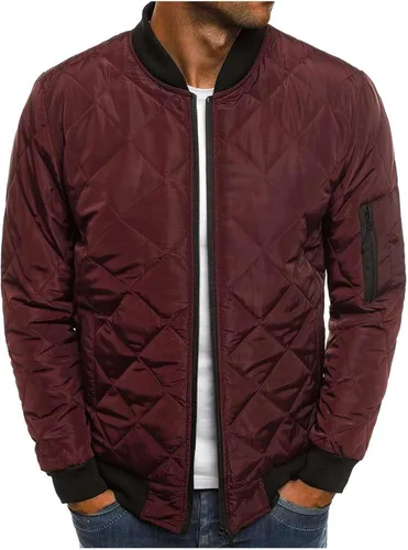 Vista 6 de Men’s Bomber Jacket Diamond Quilted Rib Varsity Zip Lightweight Jackets Fall Winter Warm Fleece Padded Coats Outwear