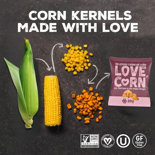 Vista 6 de LOVE CORN BBQ 0.7oz x 20 bolsas – Delicioso maíz crujiente – Snacks familiares saludables – Sin gluten, Kosher, sin OGM – Alternativa para papas