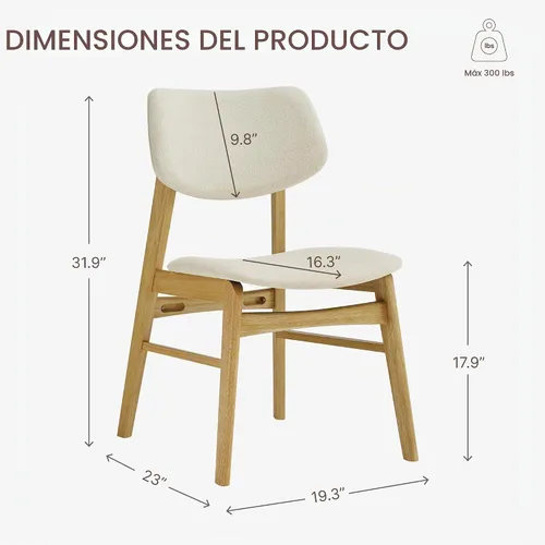 Vista 2 de KISLOT - Juego de 2 sillas de comedor de madera, sillas de cocina tapizadas, originales