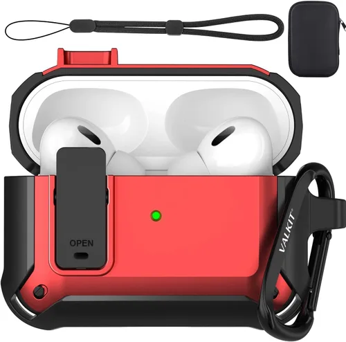 Vista 10 de Valkit Funda para Airpods Pro 2 con cerradura, funda militar de cuerpo completo para AirPod Pro rígida con llavero, funda para Airpods Pro de 2ª/1ª