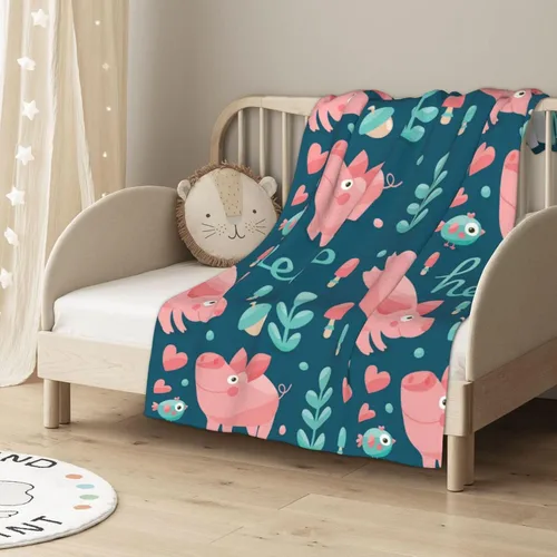 Vista 3 de Manta de dibujos animados con diseño de cerdo y pájaro de hola, manta suave de franela, acogedora y ligera, regalos de felpa para niños, niñas