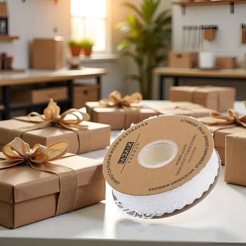 Vista 6 de Cinta de encaje blanco crema de 1.2 pulgadas de ancho x 50 yardas de tela de encaje con patrón vintage, perfecta para envolver regalos