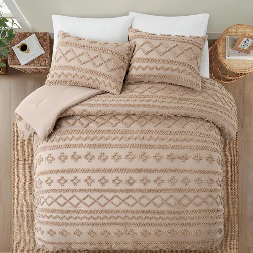 Vista 23 de Oli Anderson Juego de Edredón Beige Queen Acolchado Juego de Ropa de Cama Queen 3 Piezas, Edredón Boho Shabby Chic con 2 Fundas de Almohada