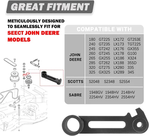 Vista 4 de Camoo M143350 - Brazo loco de polea de cubierta para John Deere Scotts Sabre Select cortacésped con cubierta 48C 54C - Actualización OEM Fits for