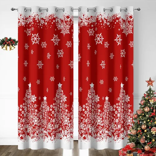 Vista 15 de Cortinas rojas de Navidad para sala de estar, juego de 2 paneles, cortinas de ventana de terciopelo rojo de 63 pulgadas de largo, cortinas