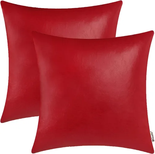 Vista 17 de BRAWARM Fundas de almohada de cuero sintético de 16 x 16 pulgadas - Juego de 2 fundas de almohada de cuero negro, fundas de almohada de cuero teñido