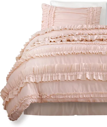 Vista 7 de Lush Decor Belle - Juego de cama de 4 piezas con falda de cama y 2 fundas de almohada, juego de edredón King, color blanco