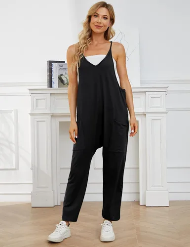 Vista 2 de Gihuo Overol casual sin mangas para mujer, con correa ajustable, con bolsillos