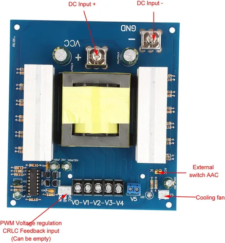 Vista 5 de Placa de módulo inversor profesional de 1000 W, convertidor de impulso inversor, transformador, potencia de alta frecuencia, CC 12 V 24 V a CA 18 V