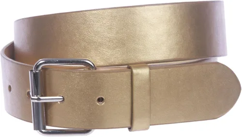 Vista 18 de Beltiscool 1 1/2" (38 mm) Snap On Plain Leather Jean Belt con hebilla de rodillo Amarillo