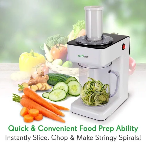 Vista 2 de NutriChef Espiralizador eléctrico de verduras – Máquina de fideos espiralizador de calabacín de 3 hojas, cortador en espiral vegetariano