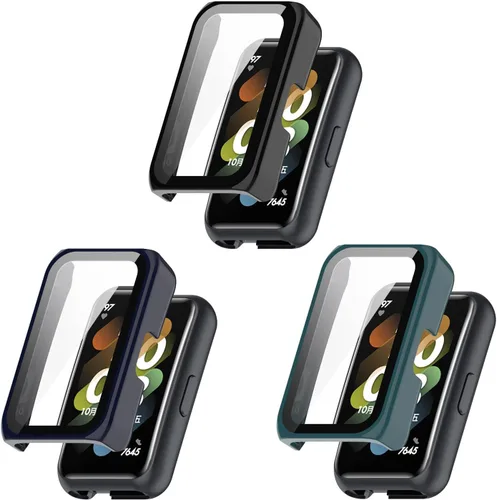Vista 5 de [Paquete de 3] Funda protectora de pantalla de vidrio templado compatible con Huawei Honor Band 6/7, Huawei Band 6/6 Pro/7 de cobertura completa