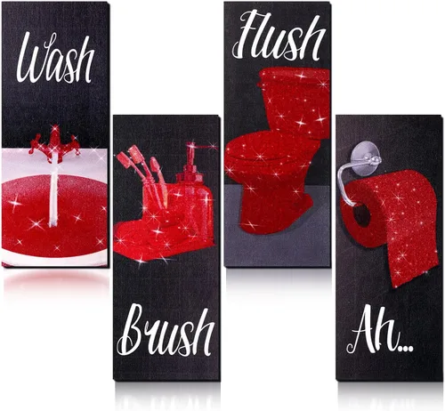Vista 8 de Chinco 4 piezas de arte de pared divertido para mujeres, decoración de baño 9.84 x 3.94 x 0.2 pulgadas, decoración de baño glamurosa moderna