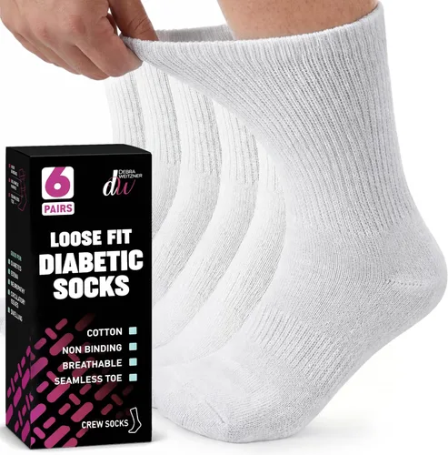 Vista 19 de Debra Weitzner Diabetic Socks For Men and Women Loose Fit Non-Binding Cotton Crew Socks 6 Pairs 6 pares de color beige