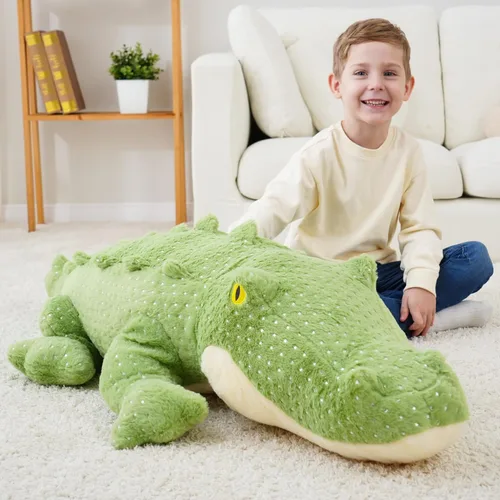 Vista 5 de Animales de peluche de cocodrilo gigante, animales de peluche de cocodrilo gigante, juguete de peluche de cocodrilo grande de 52 pulgadas, enorme