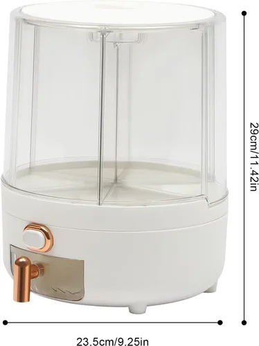 Vista 3 de Dispensador de arroz de 15 libras, PET, dispensador de alimentos secos giratorio de 360°, contenedor de almacenamiento de granos de cocina con 6