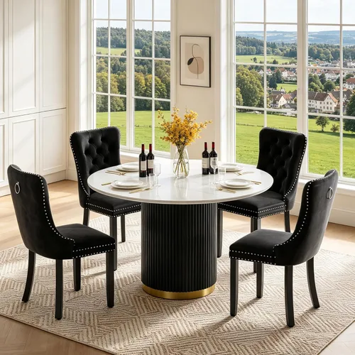 Vista 21 de SSLine 41.3 in Round Sintered Stone Dining Table for 4 Fluted Pedestal Base