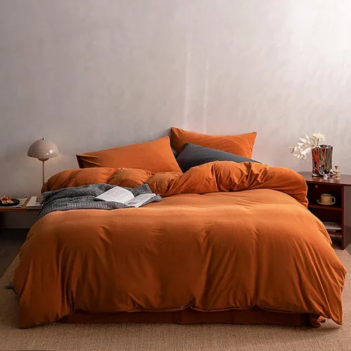 Vista 18 de Luxlovery - Juego de edredón color rojo ladrillo tamaño individual, juego de ropa de cama de 3 piezas, color rojo oscuro, suave, transpirable