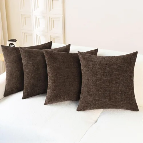 Vista 53 de CaliTime - Paquete de 2 fundas de almohada acogedoras para sofá, decoración del hogar, felpilla suave teñida sólida, 16 x 16 pulgadas, marrón Marrón