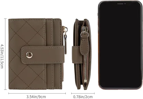 Vista 57 de Cartera de cuero para mujer, pequeña, compacta, plegable, con bolsillo para monedas con cremallera