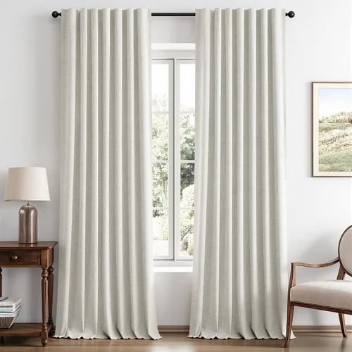 Vista 27 de MIULEE Cortinas de lino 100% opacas para dormitorio, marfil sólido, decoración de lujo, aislamiento térmico, cortinas oscurecedoras para sala
