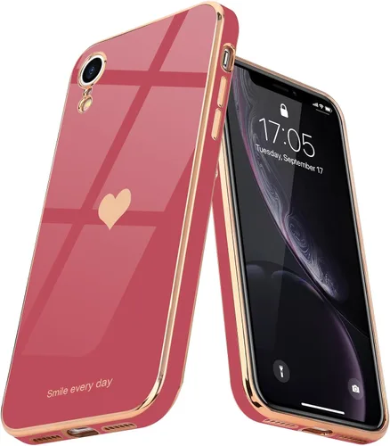 Vista 11 de Teageo Funda compatible con iPhone Xr para mujeres niñas lindo corazón de amor lujoso brillante chapado cubierta trasera suave protección completa