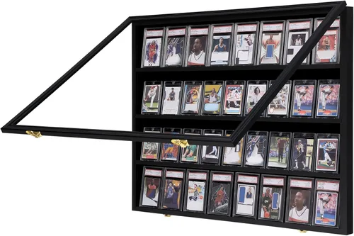 Vista 13 de Verani Vitrina para Tarjetas de Béisbol Deportivo - 8 Marcos de Tarjeta Graduados - Vista Cristalina Clara, Protección UV, Gabinete de Pared Negro