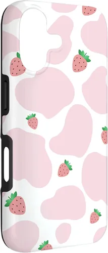 Vista 3 de Baby Pink Cow Print Pattern Cute Strawberry Cow Animal Gift Case for iPhone 17