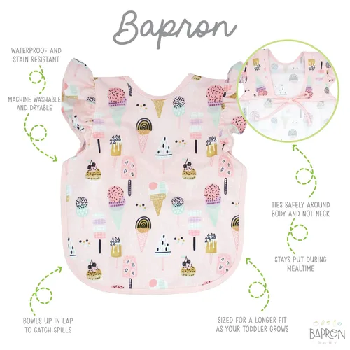 Vista 2 de BapronBaby Flutter Pink Ice Cream - Babero suave impermeable resistente a las manchas - Lavable a máquina - 197ft - 5 años - Sz preescolar 3-5 años