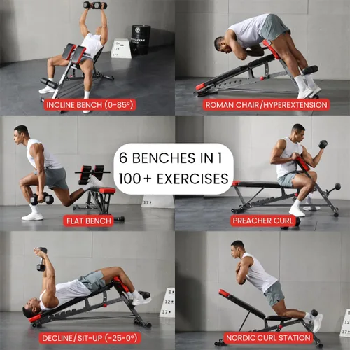 Vista 3 de Finer Form - Banco de pesas multifuncional FID para entrenamiento corporal todo en uno – Extensión de espalda hiper, silla romana, banco ajustable
