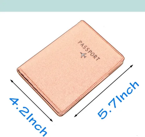 Vista 4 de AIIGOU Cartera de viaje de cuero para pasaporte con bloqueo RFID, funda de cuero para tarjetas, Rosado