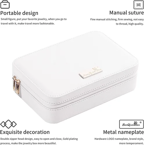 Vista 2 de SANQIANWAN Joyero de viaje de cuero de lujo para mujer, estuche de viaje portátil, anillos, aretes, collar, organizador multifuncional, regalo