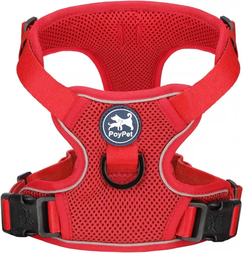 Vista 10 de PoyPet - Arnés para perro reflectante de malla suave y transpirable, chaleco doble acolchado sin estrangulamiento, ajustable (negro, XS)