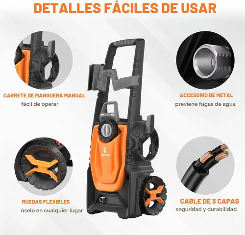 Vista 4 de Giraffe Tools Lavadora a presión, Máx. 2400 PSI, 2.3 GPM. Lavadora eléctrica con 4 boquillas de conexión rápida, cañón de espuma