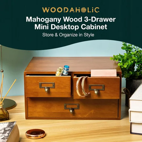 Vista 8 de Gabinete de boticario modular apilable de escritorio con 3 cajones, boticario de madera maciza para mesa, cajones de catálogo de tarjetas