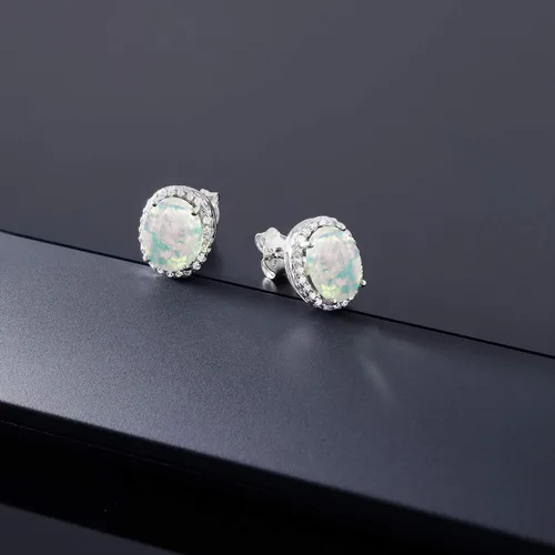 Vista 5 de Gem Stone King 3-5 Cttw Gemstone Birthstone Halo Earrings For Women 9X7MM Oval Cut 925 Sterling Silver Fine Jewelry Gifts for Her Mom Women Wife