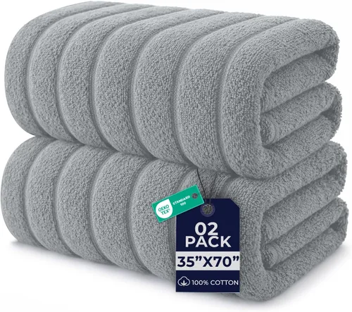 Vista 13 de DAN RIVER Paquete de 2 toallas de baño de 35 x 70 pulgadas, toallas de baño negras acanaladas de gran tamaño, esponjosas y gruesas, toallas de baño