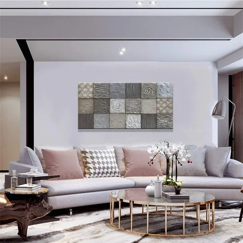 Vista 9 de Alenoss Pinturas Metálicas Abstractas 100% Hechas a Mano Lienzo Arte de Pared Textura Gruesa Única Superficie Áspera Pintura al Óleo Moderna 48x24