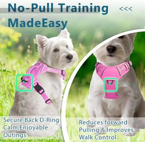 Vista 4 de BARKBAY Arnés para perro sin tirones con bolsillo para etiqueta de identificación, resistente, reflectante, de fácil control para perros grandes